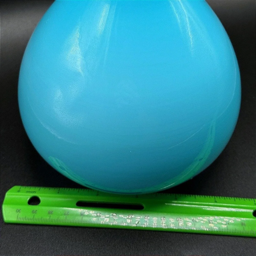 Crate & Barrel Blue Art Glass Bud Vase Hand Blown Aqua Turquoise Round Vase